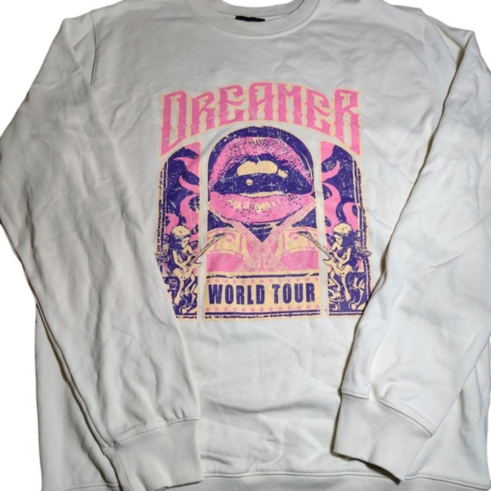 Dreamer World Tour Graphic Sweatshirt‎ Cream Pink Purple M/L Zutter USA concert